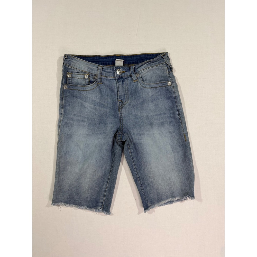 True Religion Boys Vintage Denim Shorts Light Wash Frayed Hem Size 12